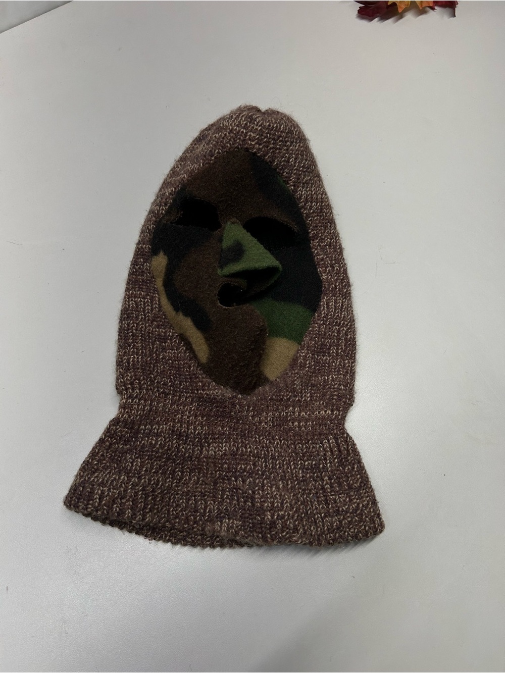 Men’s Brown Knit Balaclava with Camouflage Lining